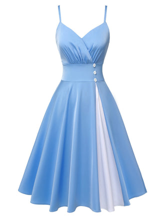 Abito con spalline sottili patchwork blu anni '50