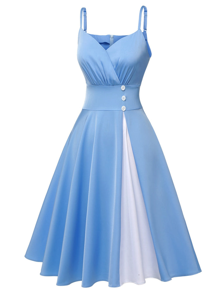 Abito con spalline sottili patchwork blu anni '50
