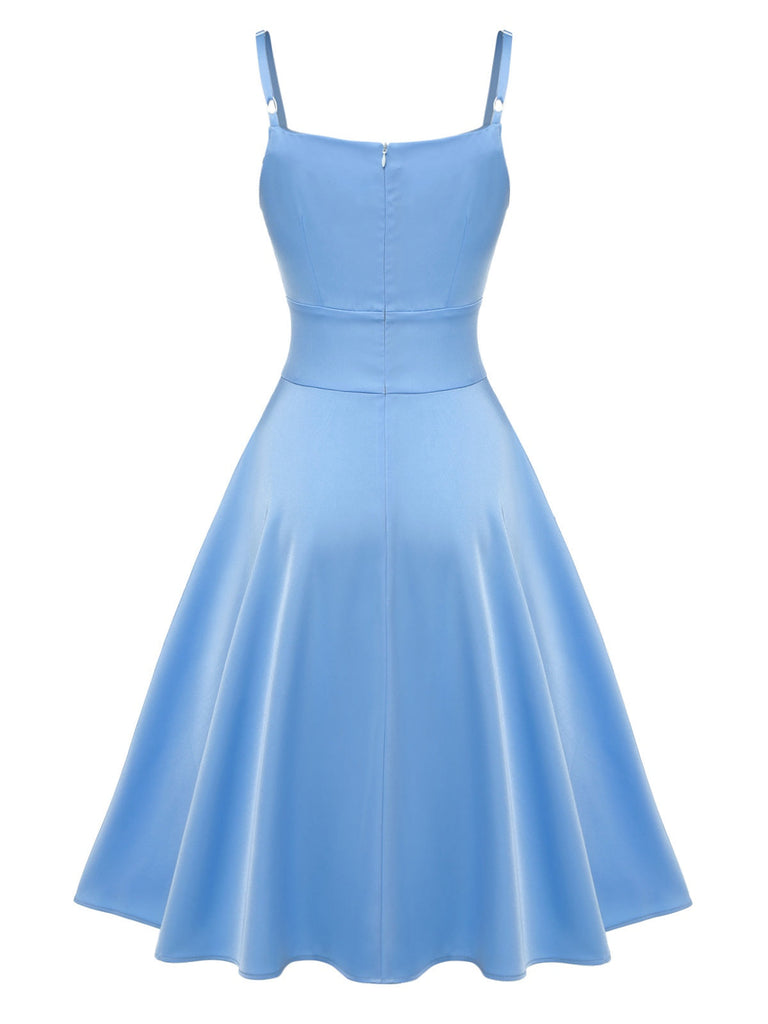 Abito con spalline sottili patchwork blu anni '50