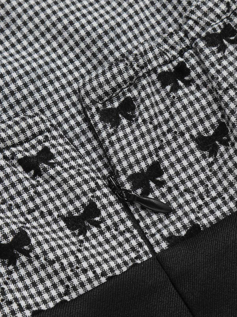 Tuta corta stampa fiocco spalline sottili patchwork nero anni '50