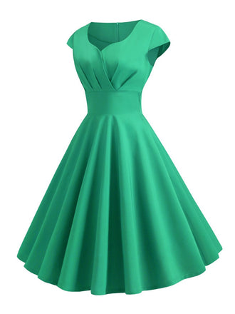 Abito a maniche corte scollo a cuore tinta unita verde anni '50