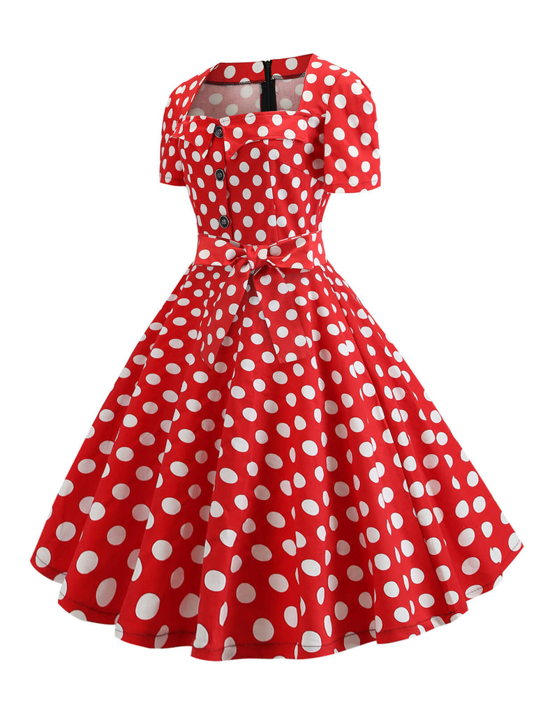 Abito con scollo quadrato fiocco a maniche corte anni '50