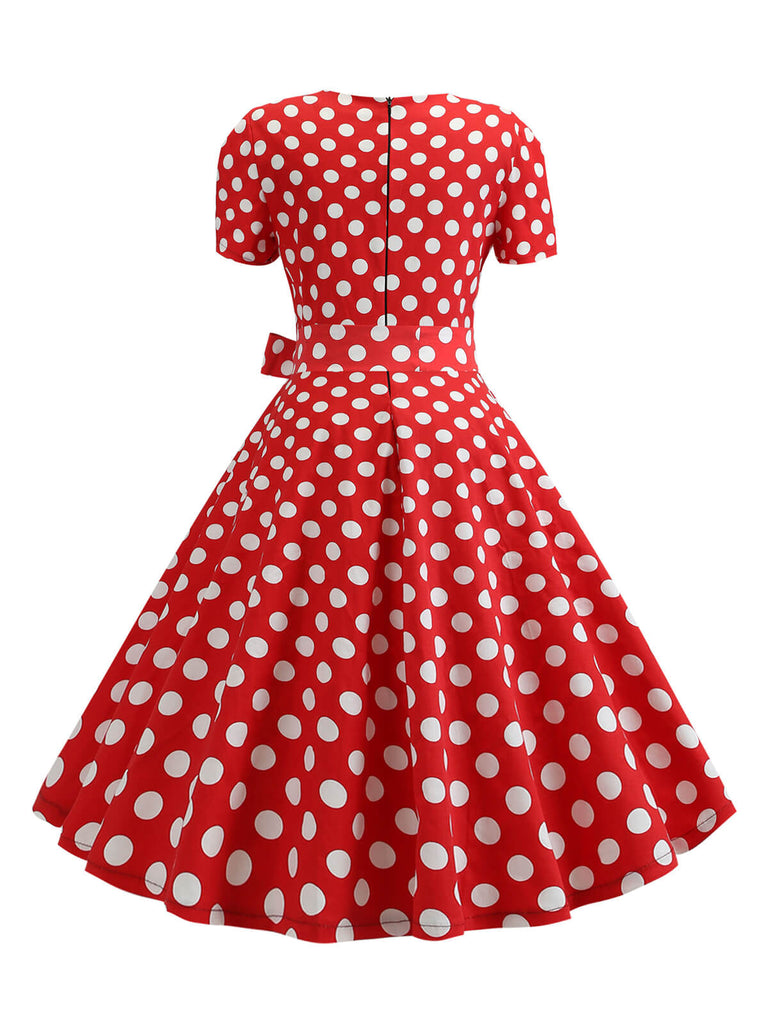 Abito con scollo quadrato fiocco a maniche corte anni '50
