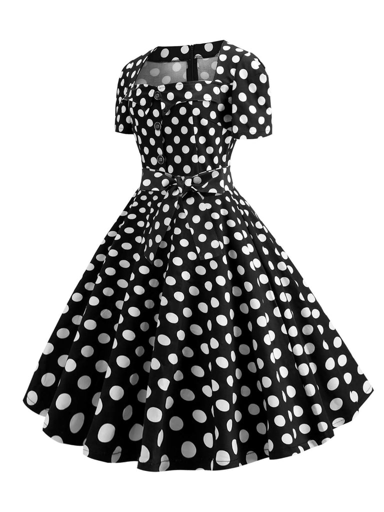 Abito con scollo quadrato fiocco a maniche corte anni '50