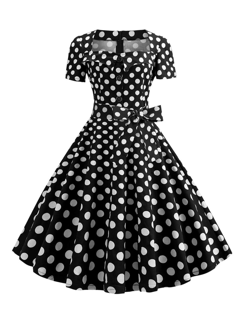 Abito con scollo quadrato fiocco a maniche corte anni '50