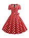 Abito con scollo quadrato fiocco a maniche corte anni '50