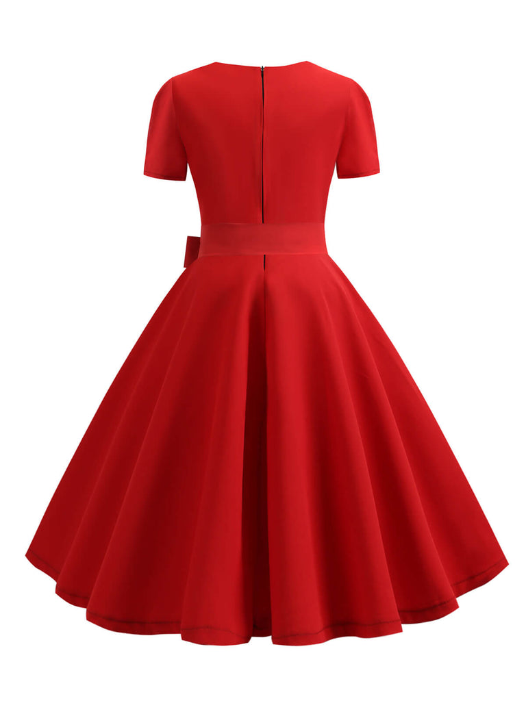 Abito con scollo quadrato fiocco a maniche corte anni '50