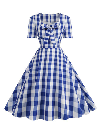 Abito a ruota pois fiocco a cuore blu anni '50