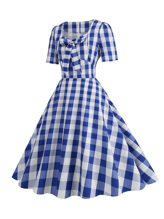 Abito a ruota pois fiocco a cuore blu anni '50