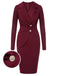 Abito a maniche lunghe con revers rosso violaceo anni '40