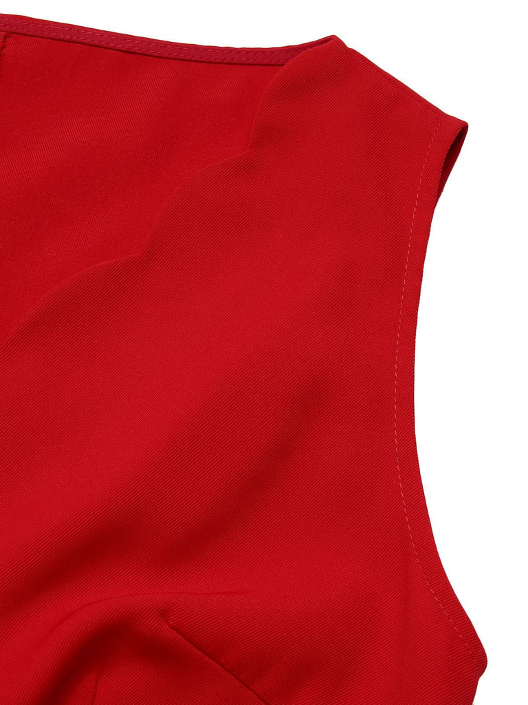 Abito a cuore con fiocco senza maniche rosso anni '50