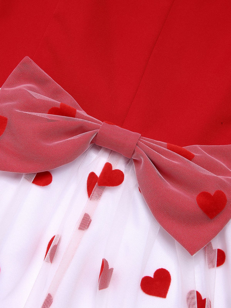 Abito a cuore con fiocco senza maniche rosso anni '50