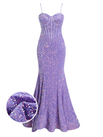 Abito da sirena corsetto paillettes color lavanda anni '20