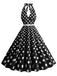 Abito a ruota a pois con scollo all'americana anni '50