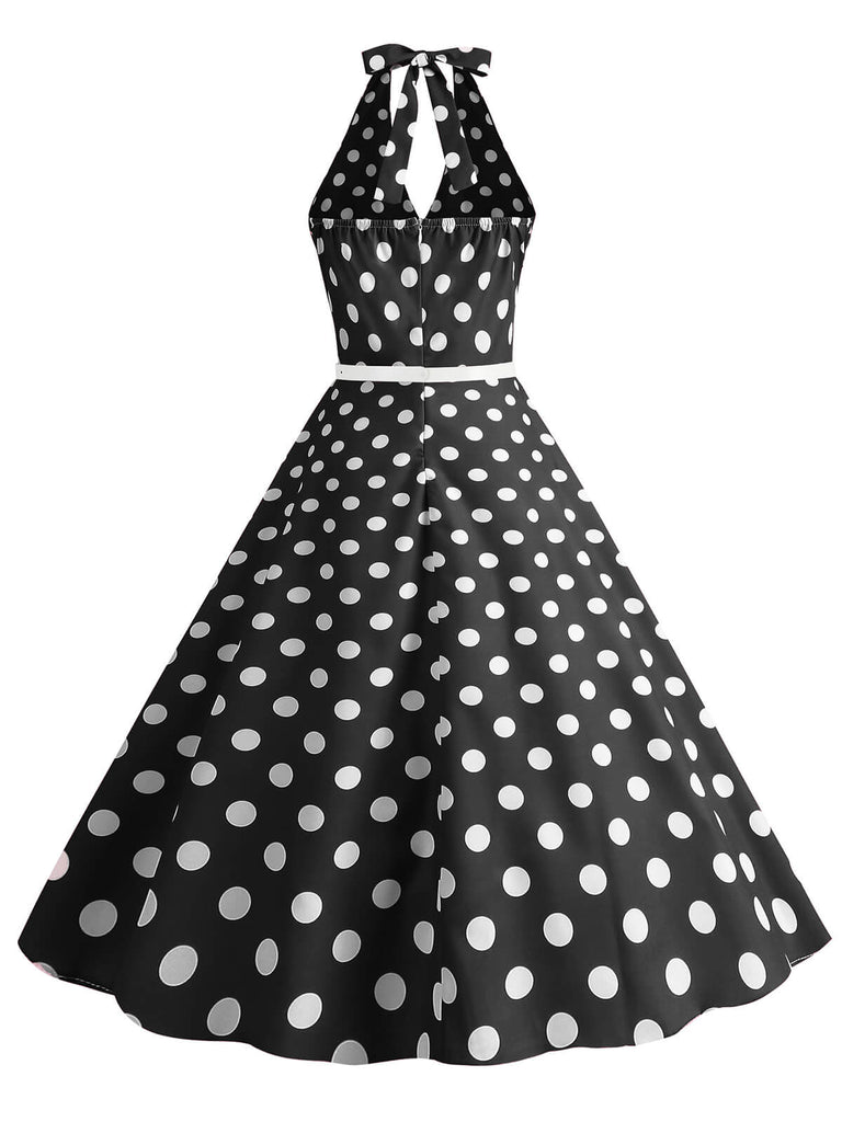 Abito a ruota a pois con scollo all'americana anni '50