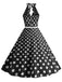 Abito a ruota a pois con scollo all'americana anni '50