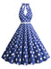 Abito a ruota a pois con scollo all'americana anni '50