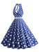 Abito a ruota a pois con scollo all'americana anni '50
