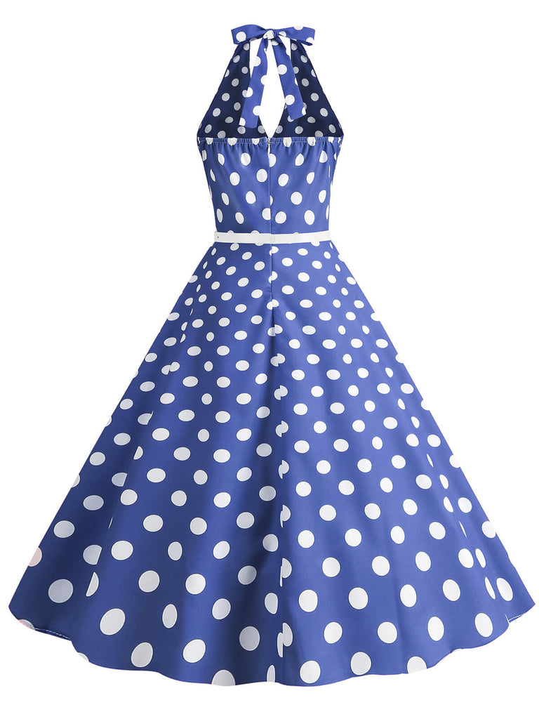 Abito a ruota a pois con scollo all'americana anni '50