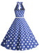 Abito a ruota a pois con scollo all'americana anni '50
