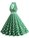 Abito a ruota a pois con scollo all'americana anni '50