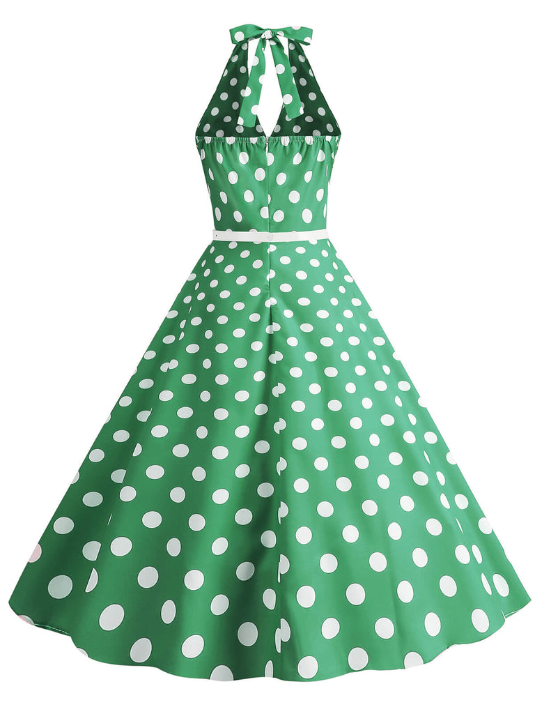 Abito a ruota a pois con scollo all'americana anni '50