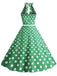 Abito a ruota a pois con scollo all'americana anni '50