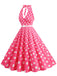 Abito a ruota a pois con scollo all'americana anni '50