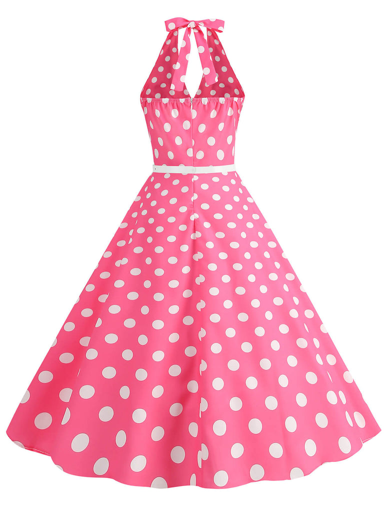 Abito a ruota a pois con scollo all'americana anni '50