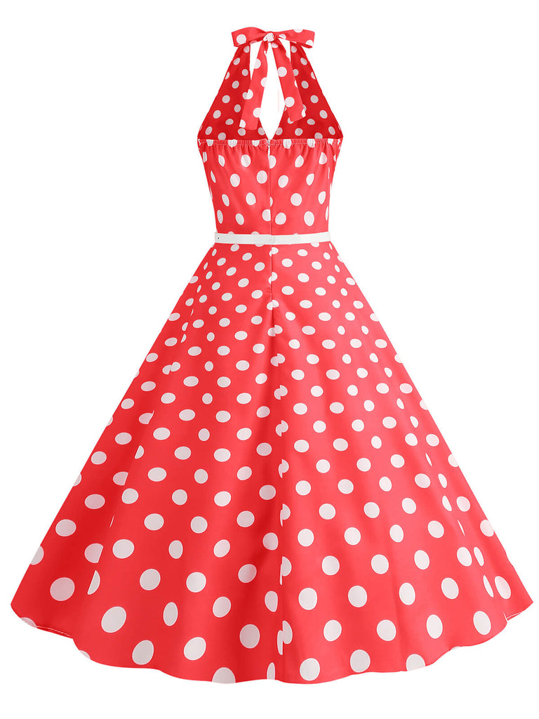 Abito a ruota a pois con scollo all'americana anni '50