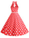 Abito a ruota a pois con scollo all'americana anni '50