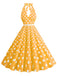 Abito a ruota a pois con scollo all'americana anni '50