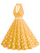 Abito a ruota a pois con scollo all'americana anni '50