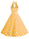 Abito a ruota a pois con scollo all'americana anni '50