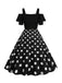 Abito con spalline a pois patchwork nero anni '50