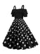 Abito con spalline a pois patchwork nero anni '50