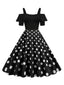 Abito con spalline a pois patchwork nero anni '50