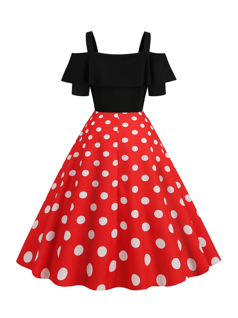 Abito con spalline a pois patchwork nero anni '50