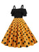 Abito con spalline a pois patchwork nero anni '50