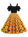 Abito con spalline a pois patchwork nero anni '50