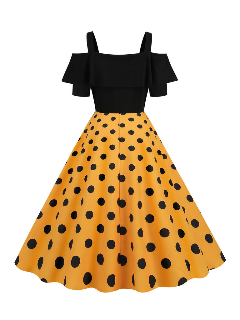Abito con spalline a pois patchwork nero anni '50