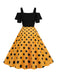 Abito con spalline a pois patchwork nero anni '50