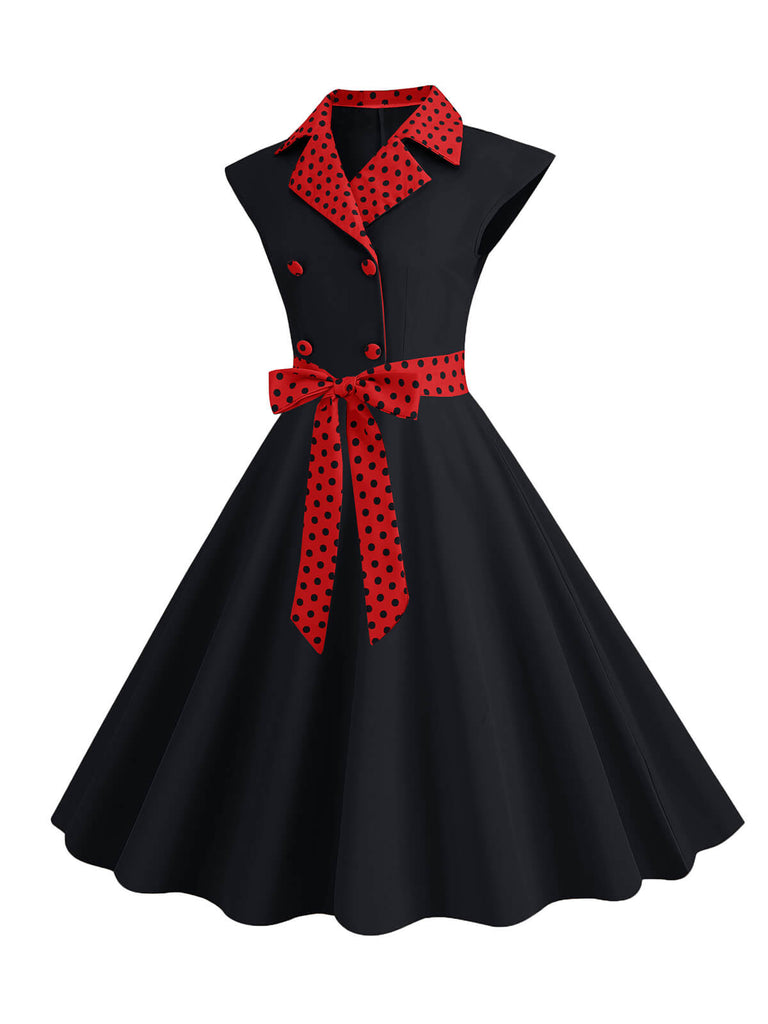 Abito a pois a contrasto con cintura e fiocco anni '50