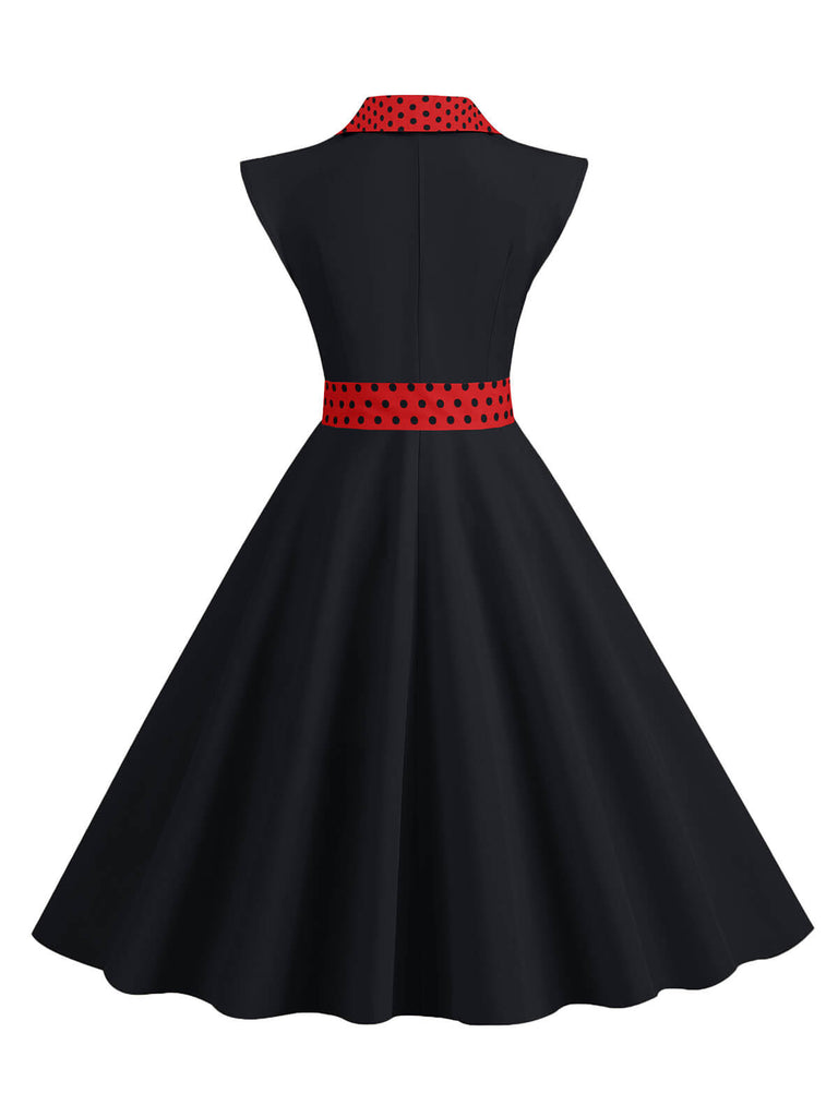 Abito a pois a contrasto con cintura e fiocco anni '50