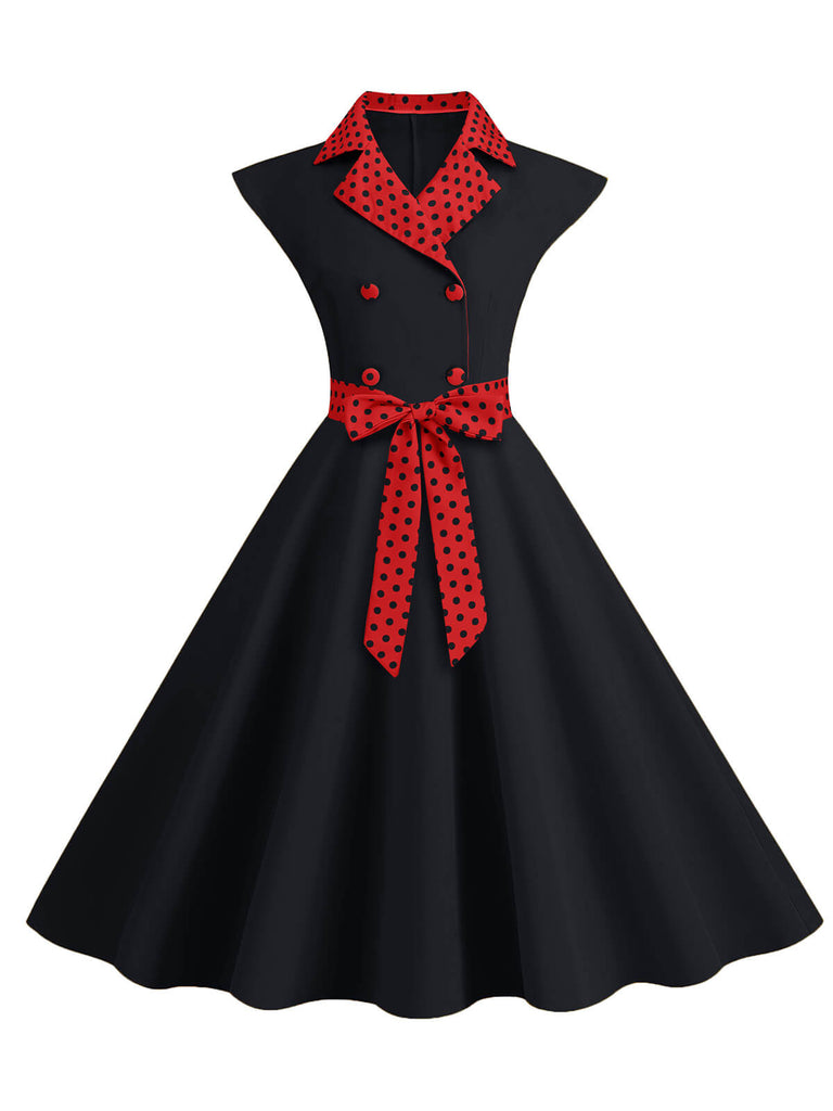 Abito a pois a contrasto con cintura e fiocco anni '50
