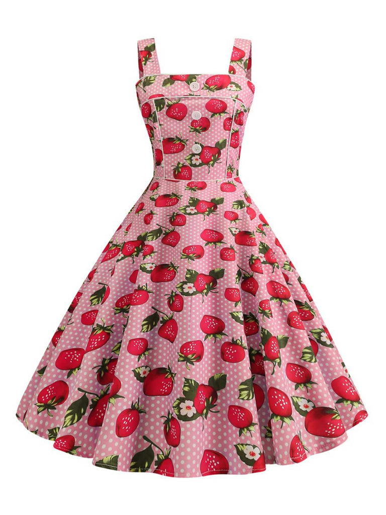 Abito fragola a pois con senza maniche anni '50