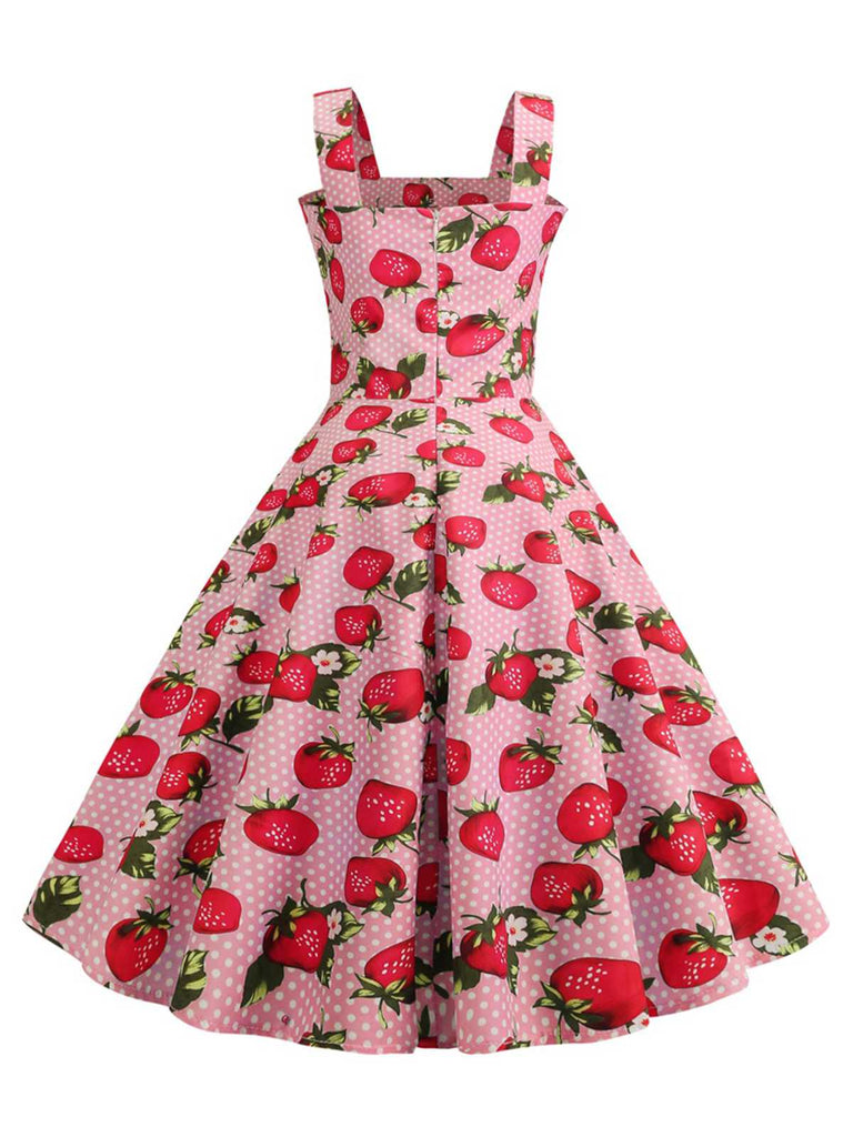 Abito fragola a pois con senza maniche anni '50
