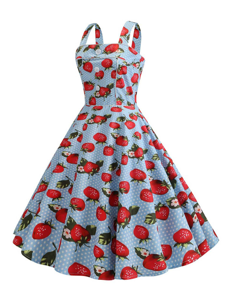 Abito fragola a pois con senza maniche anni '50