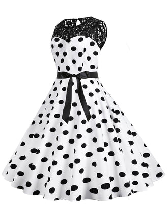 Abito a pois patchwork in pizzo anni '50