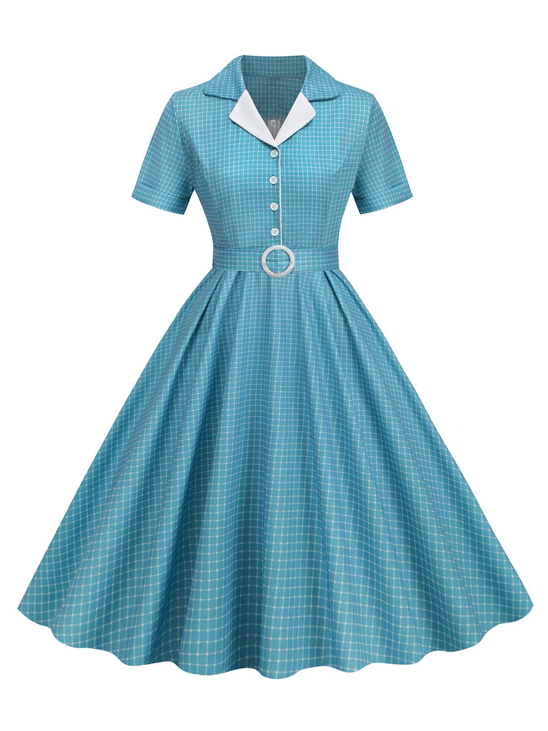 Abito a ruota plaid con revers cintura anni '50